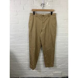 L.L. Bean Men's Wrinkle Free Natural Chino Pants Flat Front Dark Khaki Size 33